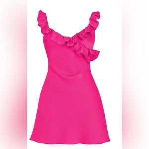 BRAND NEW Satin Sleeveless ruffled mini dress - deep pink - small
